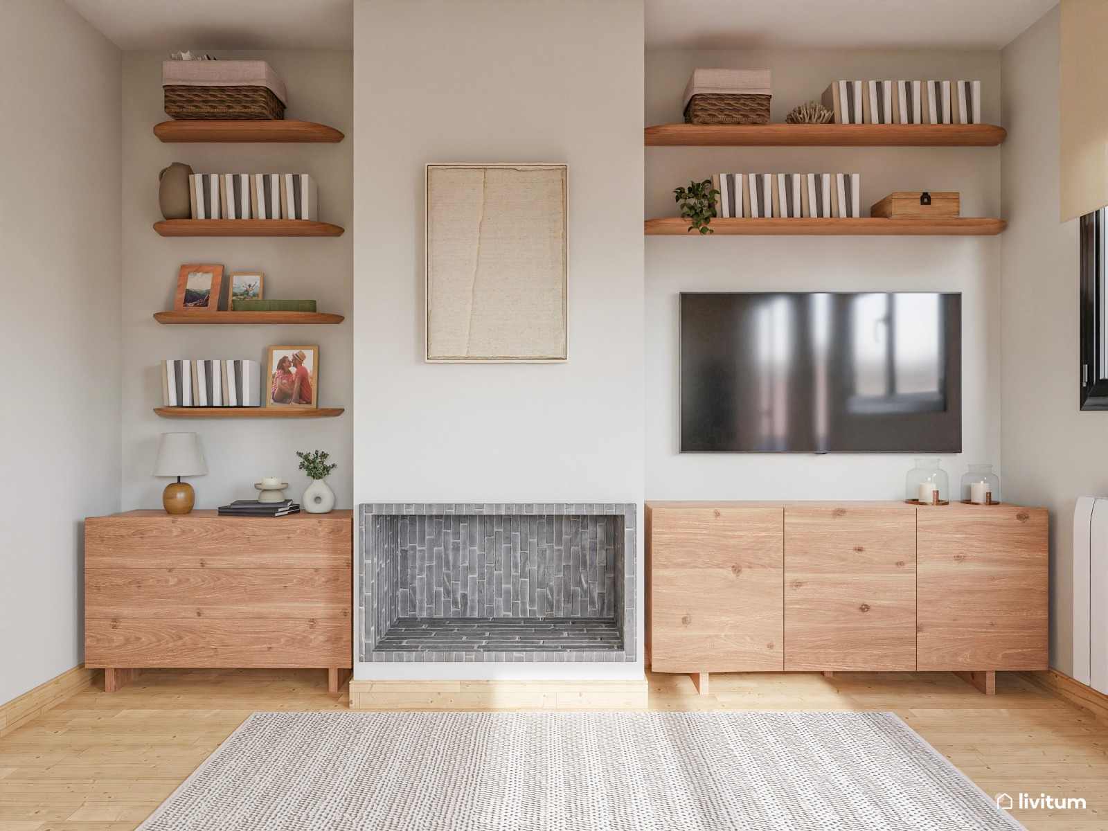 Salón pequeño bien aprovechado con comedor blanco