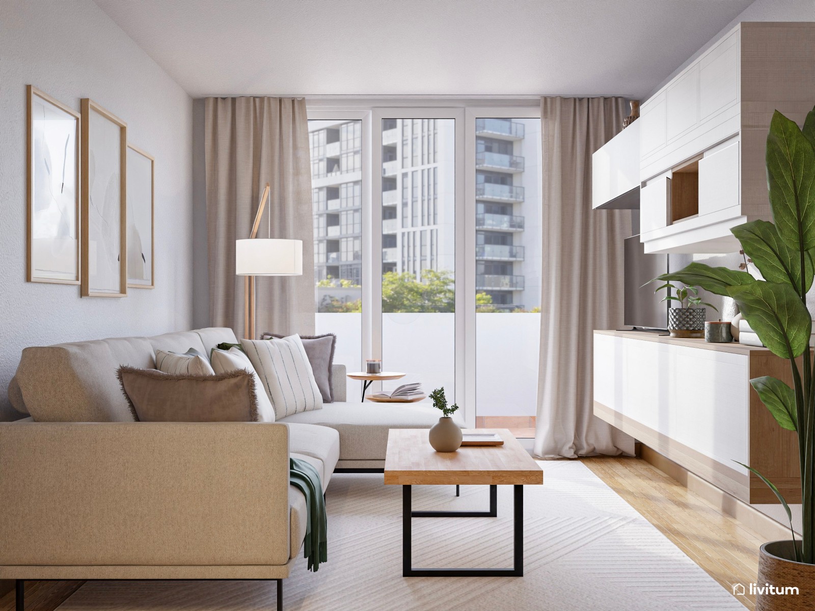 Salón pequeño con comedor moderno y luz natural bien aprovechada