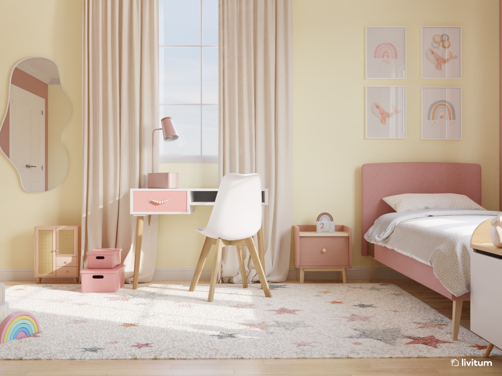 Simpática habitación infantil de color rosa 