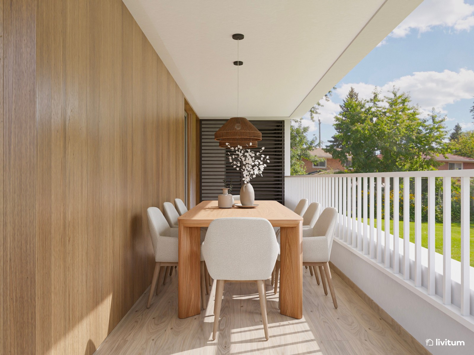 Terraza nórdica, elegante y con mucha madera 