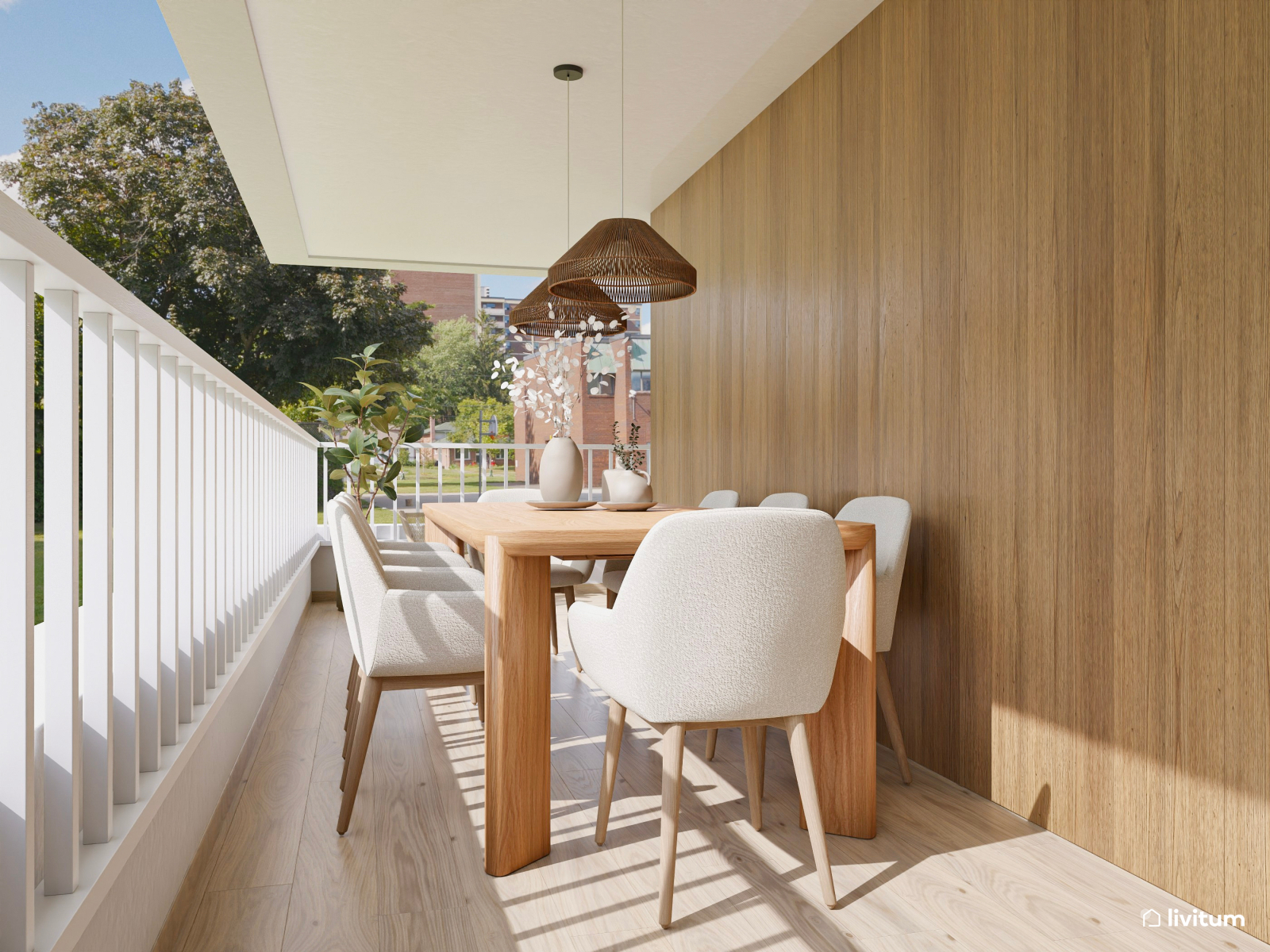 Terraza nórdica, elegante y con mucha madera 