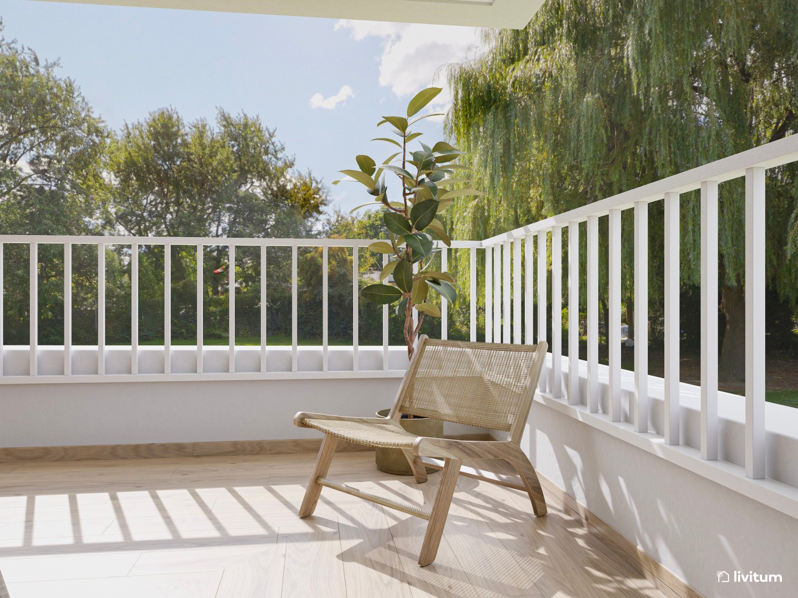 Terraza nórdica, elegante y con mucha madera 